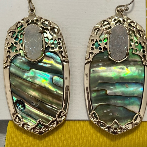 NWOT Rare & Retired Kendra Scott Deva Earrings Abalone Iridescent Drusy Yellow G - Picture 4 of 17